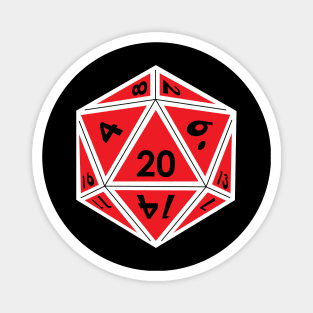 (Pocket) Red D20 Dice (White Outline) Magnet